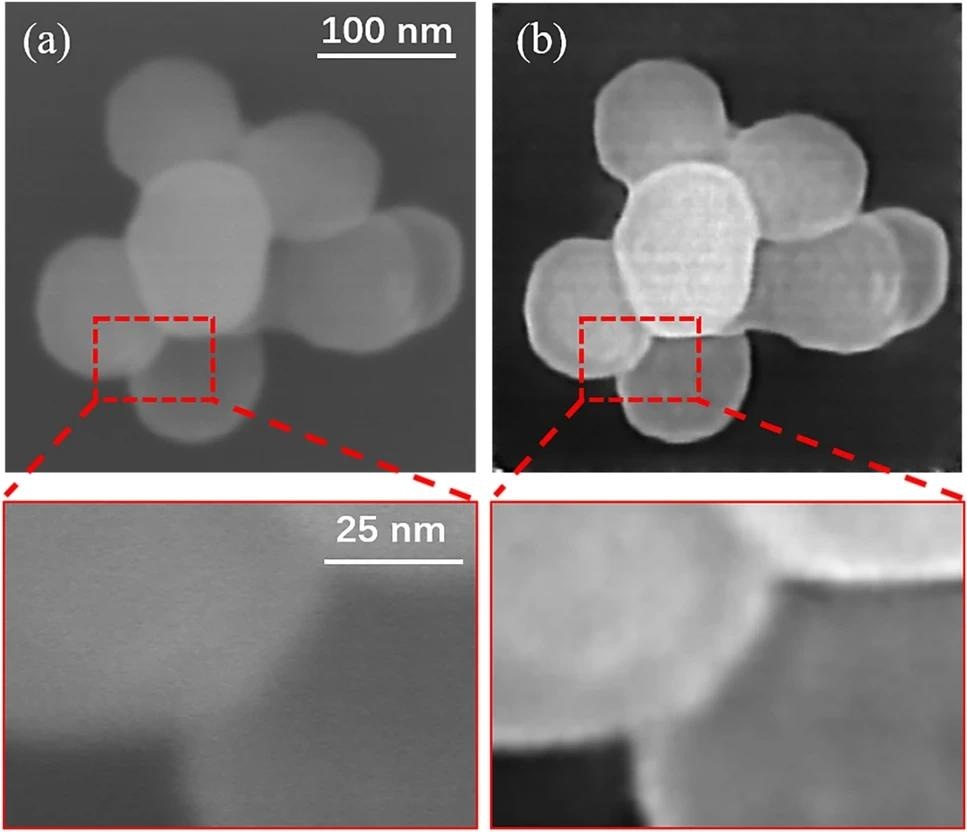 Deblurring results on SiO2 SEM images. (a) Original SEM image. (b) Recovered image by the CycleGAN. https://www.nature.com/articles/s41598-024-57056-4