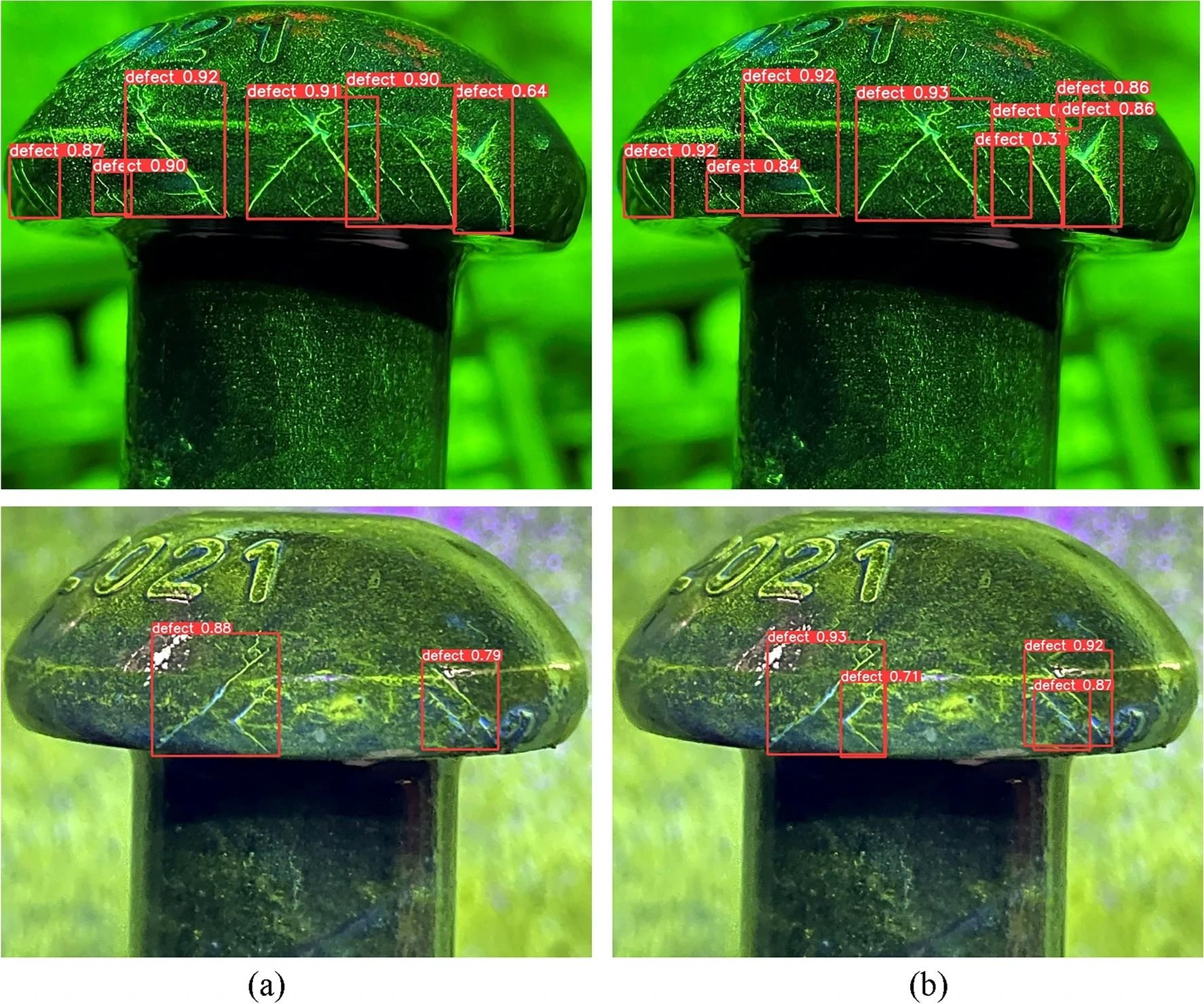 Detection examples of design of decentralized target center and low overlap rate labeling method with (a) YOLOv5, (b) YOLOv5 + Decentralized target center and low overlap rate labeling method. Image Credit: https://www.nature.com/articles/s41598-024-61396-6