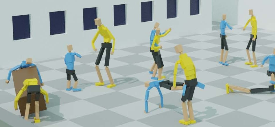 Simulation and Retargeting of Complex Multi-Character Interactions. Image Credit META