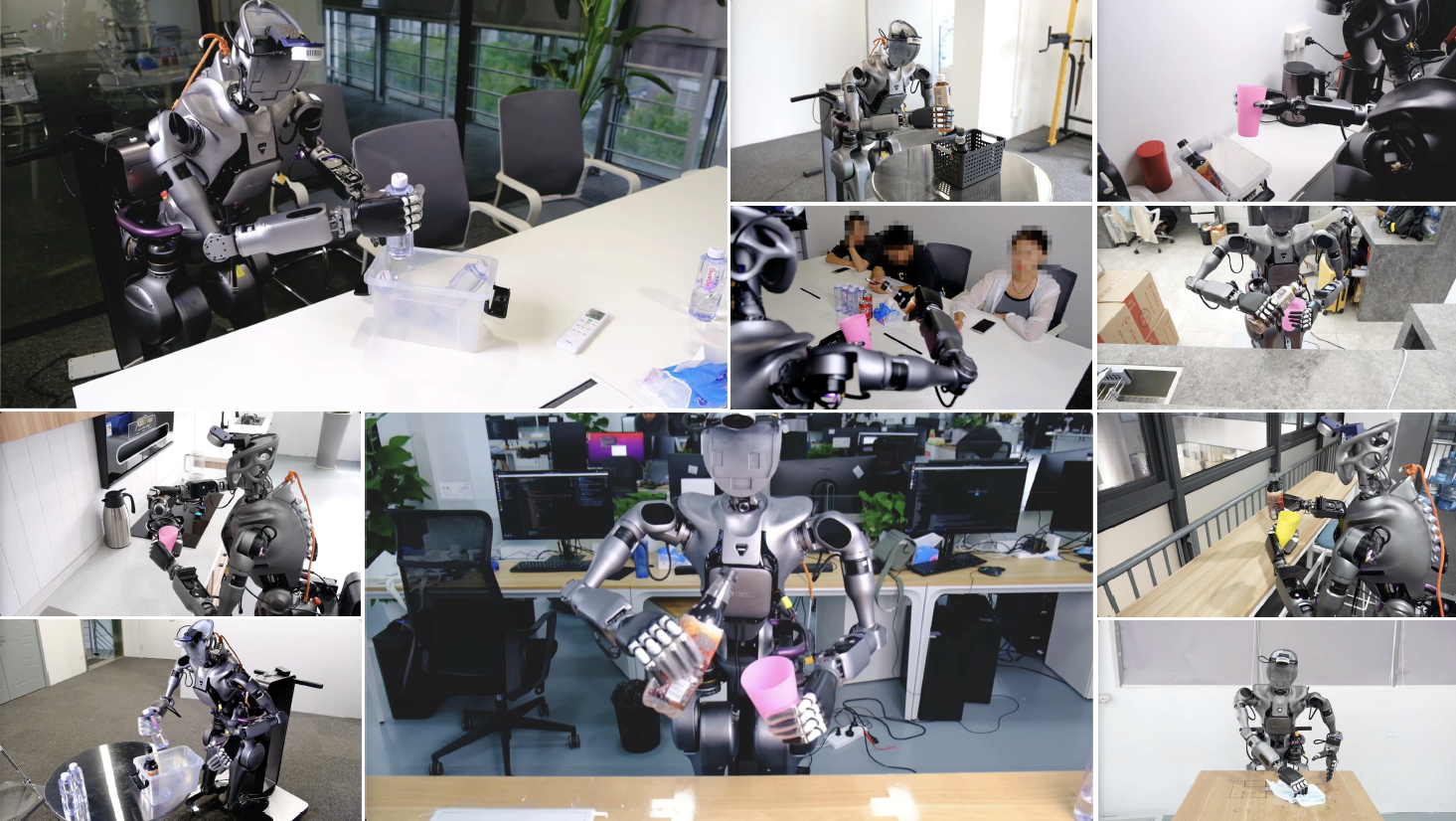 Humanoid manipulation in diverse unseen scenarios. With only data collected from a single scene, our Improved 3D Diffusion Policy (iDP3) enables a full-sized humanoid robot to perform practical skills in diverse real-world environments. The scenes are not cherry-picked.