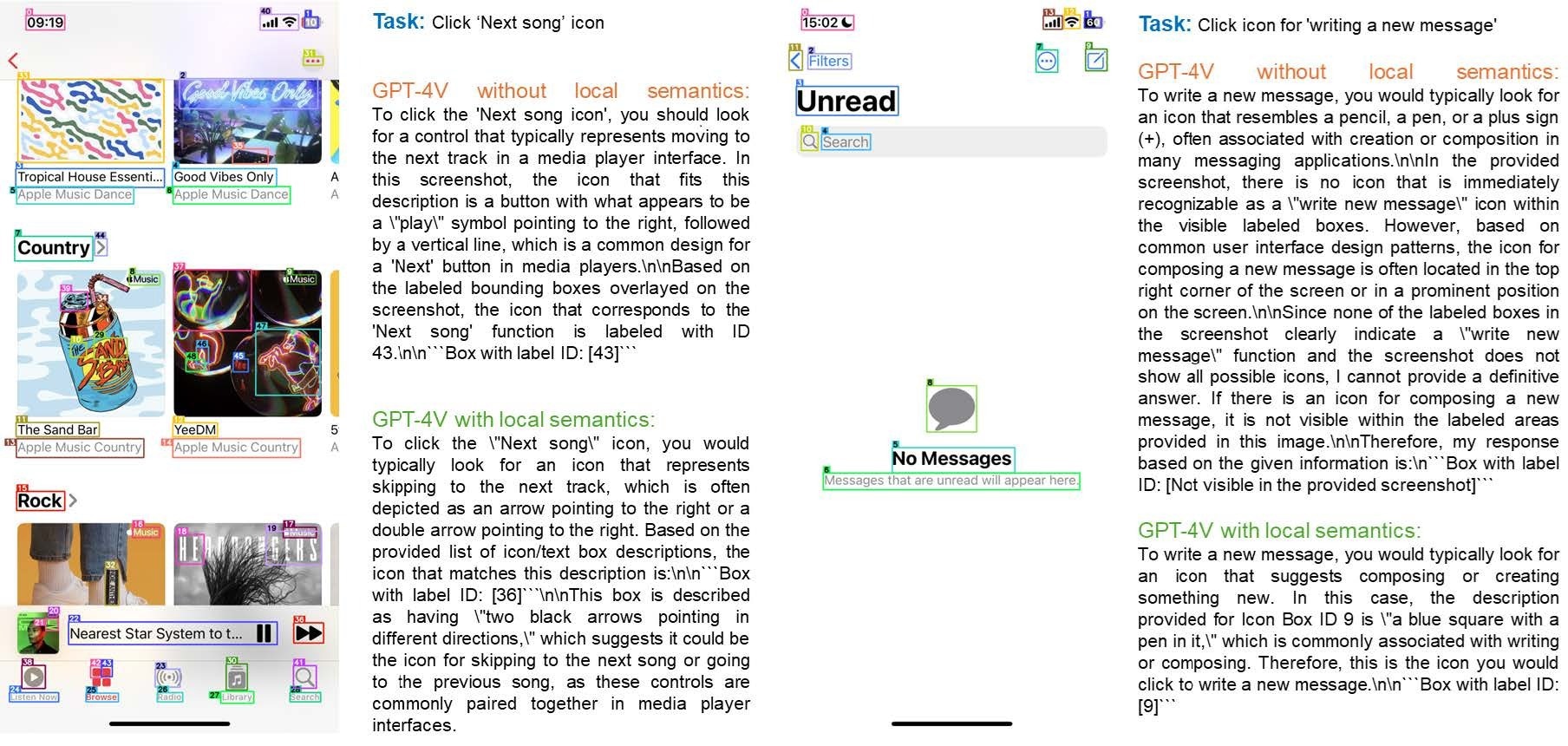 Examples from the SeeAssign evaluation. We can see that fine-grain local semantics improves the GPT-4V’s ability to assign correct labels to the referred icon. Research: OmniParser for Pure Vision Based GUI Agent