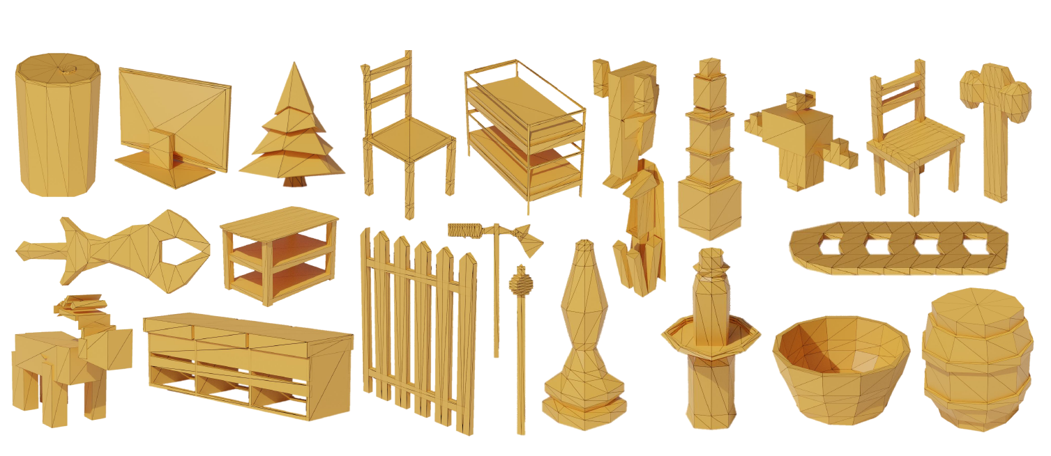 Gallery of generations from LLAMA-MESH. We can generate high-quality and diverse meshes with artist-like created topology. Research: LLaMA-Mesh: Unifying 3D Mesh Generation with Language Models