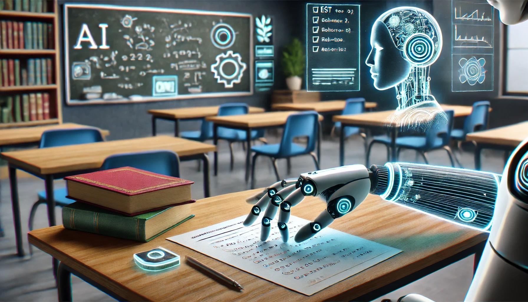 A futuristic depiction of AI disrupting traditional education