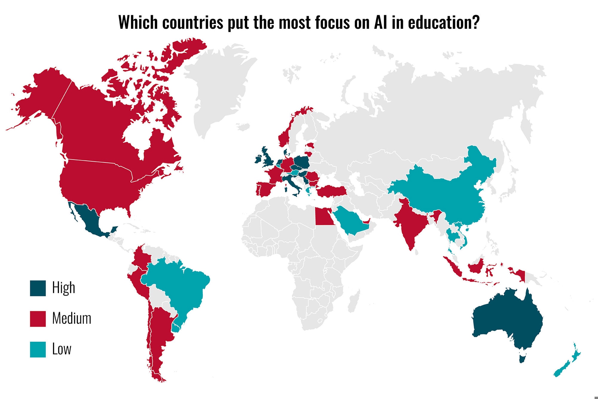 A graphic illustrates which countries place the highest value on preparing their workforce for AI.