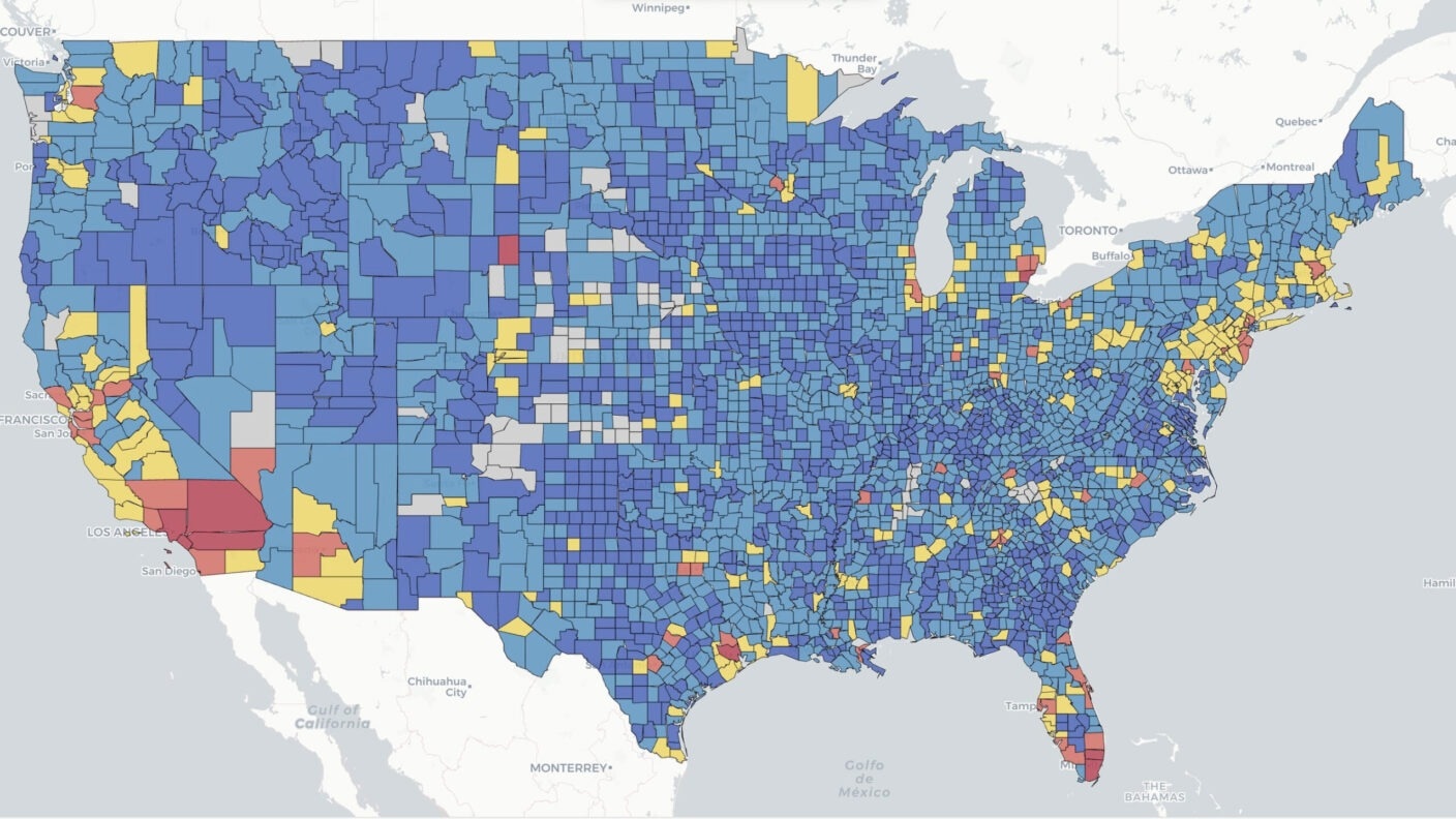Researchers at Texas A&M University have created a Nationwide Power System Vulnerability Index that assigns individual counties a rating based on their likelihood of being affected by power outages. Image Credit: Urban Resilience AI Lab