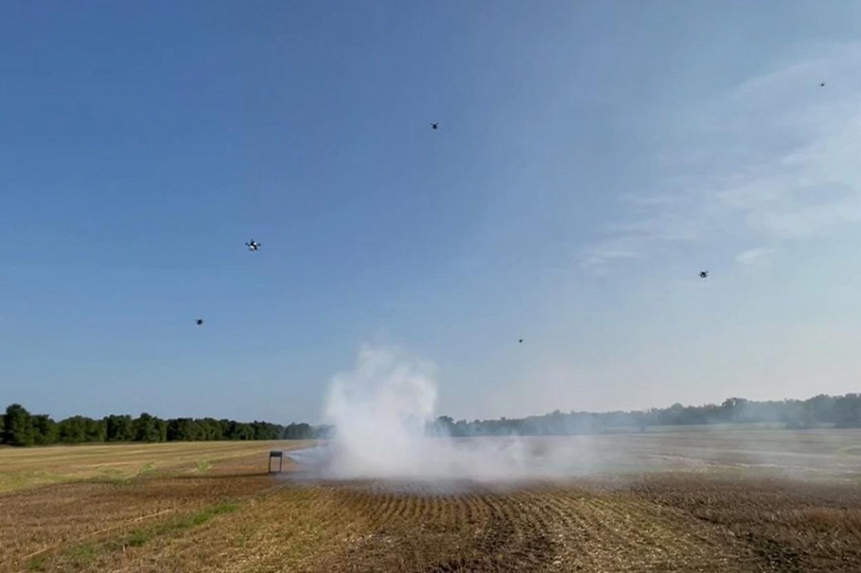 Using autonomous drones, researchers are able to create a 3D reconstruction of the smoke plume and improve analysis of flow patterns. Photo Credit: Jiarong Hong Lab